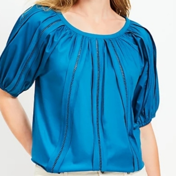 LOFT Cutout raglan sleeve teal blouse size MP. - Picture 1 of 11